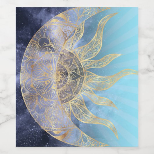 Gold Moon Sun Mandala Celestial Design Weinetikett (Einzelnes Label)