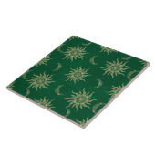 Gold Moon Sun Mandala Green Pattern Fliese (Seite)