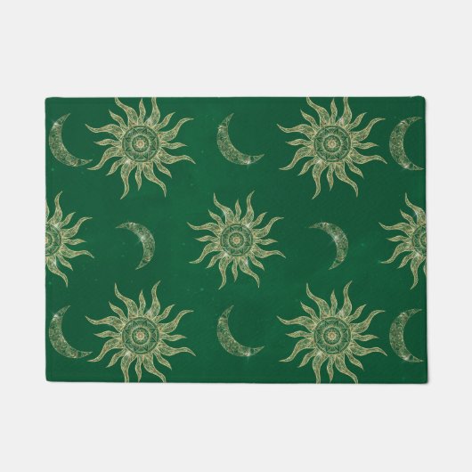 Gold Moon Sun Mandala Green Pattern Fußmatte (Vorderseite)