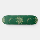 Gold Moon Sun Mandala Green Pattern Skateboard (Horizontal)