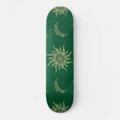Gold Moon Sun Mandala Green Pattern Skateboard (Vorderseite)