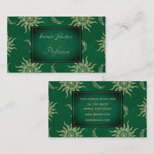 Gold Moon Sun Mandala Green Pattern Visitenkarte (Vorne/Hinten)