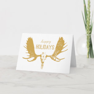 Gold Moose Skull Art Hunter / Boho Happy Holidays Feiertagskarte