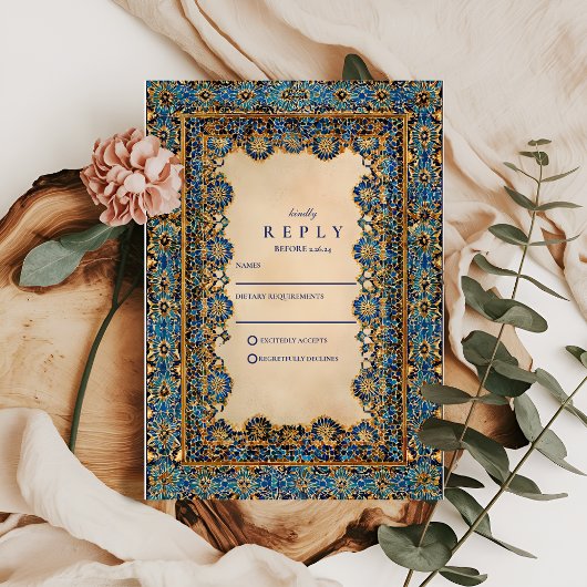 Gold Mosaic Islamic Wedding RSVP Karte