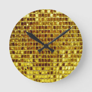 Gold Mosaic Tiles Elegant Moderner Luxus Runde Wanduhr