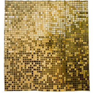 Gold Mosaik: Quadrat Fliesen Textur. Duschvorhang
