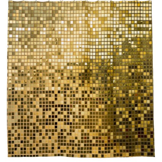 Gold Mosaik: Quadrat Fliesen Textur. Duschvorhang (Vorderseite)