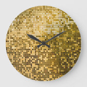 Gold Mosaik: Quadrat Fliesen Textur. Große Wanduhr (Vorderseite)