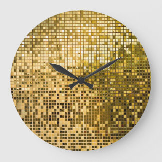 Gold Mosaik: Quadrat Fliesen Textur. Große Wanduhr