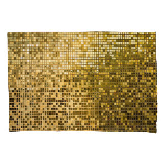 Gold Mosaik: Quadrat Fliesen Textur. Kissenbezug