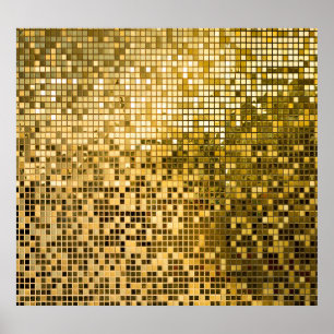 Gold Mosaik: Quadrat Fliesen Textur. Poster