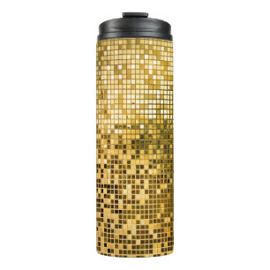 Gold Mosaik: Quadrat Fliesen Textur. Thermosbecher
