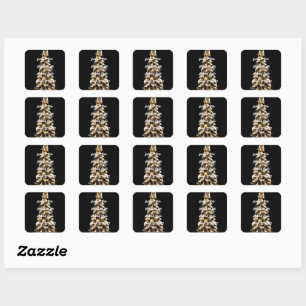  Gold Mosaik-Weihnachtsbaum Geometrisch  Quadratischer Aufkleber