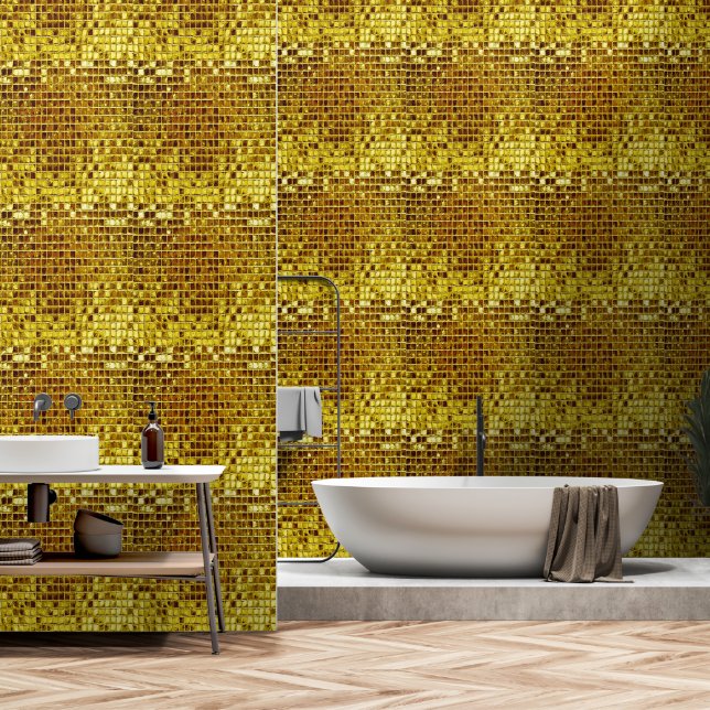 Gold Mosaikfliesen Elegant Moderne Schale und Stoc Tapete (Badezimmer)