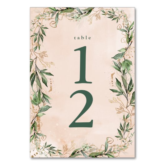 Gold Moss Eukalyptus Moderner Abstrakter geometris Tischnummer (Vorderseite)