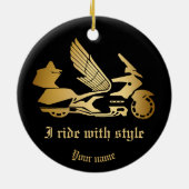 Gold Motorrad Wings Weihnachtsgeschmack Keramik Ornament (Hinten)