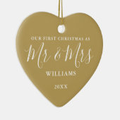 Gold Mr. and Mrs. First Christmas Signature Script Keramik Ornament (Rechts)