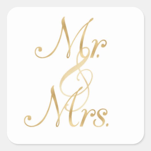 Gold Mr. & Mrs. Aufkleber, Folie Schriftart, Quadr Quadratischer Aufkleber (Vorderseite)