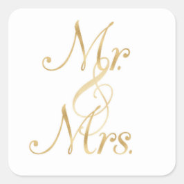 Gold Mr. & Mrs. Aufkleber, Folie Schriftart, Quadr Quadratischer Aufkleber