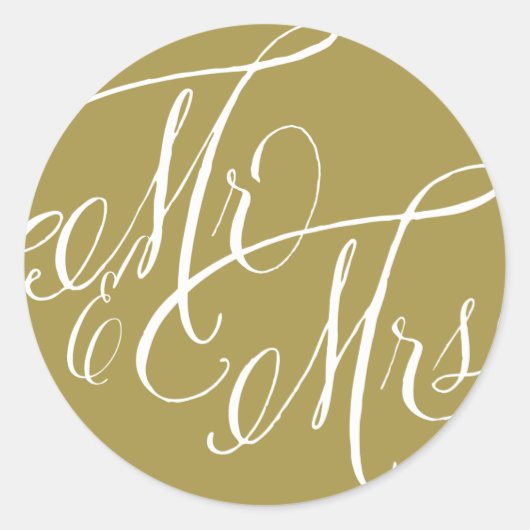 Gold Mr. & Mrs. Elegant Script Wedding Runder Aufkleber (Vorderseite)