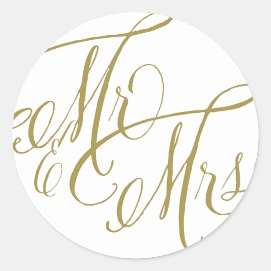 Gold Mr. & Mrs. Elegant Script Wedding Runder Aufkleber (Vorderseite)
