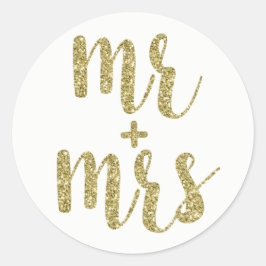 Gold Mr. & Mrs. Sticker, Glitzer, rund Runder Aufkleber