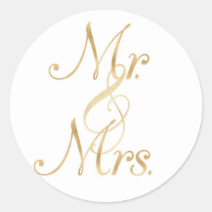 Gold Mr. & Mrs. Stickers, Folie Schriftart Runder Aufkleber