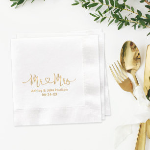 Gold Mr und Mrs Herz Schrift Hochzeit Servietten Mit Folie