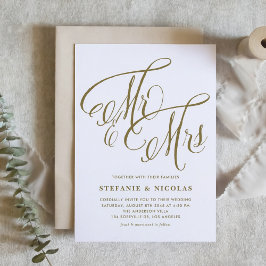 Gold Mr. und Mrs. Rustic Calligraphy Wedding Einladung