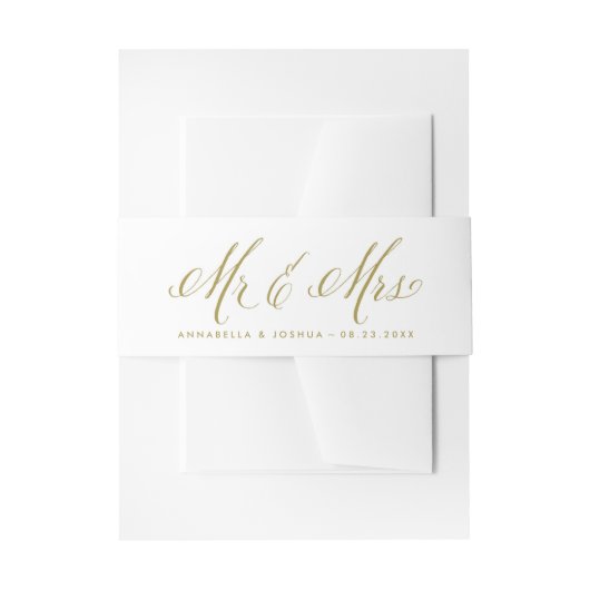 Gold Mr. und Mrs. Rustic Calligraphy Wedding Einladungsbanderole (Vorderseite Beispiel)