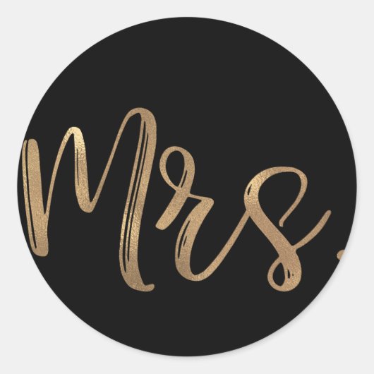 Gold MRS. Typografie Wedding Brautparty Black Runder Aufkleber (Vorderseite)