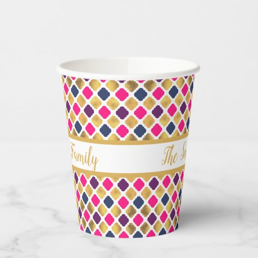 Gold Multicolor Quatrefolienmuster Pappbecher (Links)