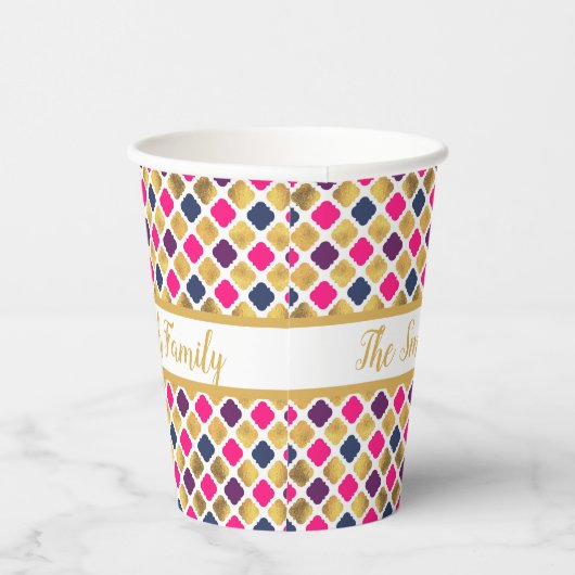 Gold Multicolor Quatrefolienmuster Pappbecher (Rechts)