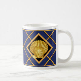 Gold Muschel & Ship Rope Navy Blue Nautical Tasse/ Kaffeetasse
