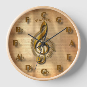 Gold Music Treble Clef Uhr mit Fünftelzirkel