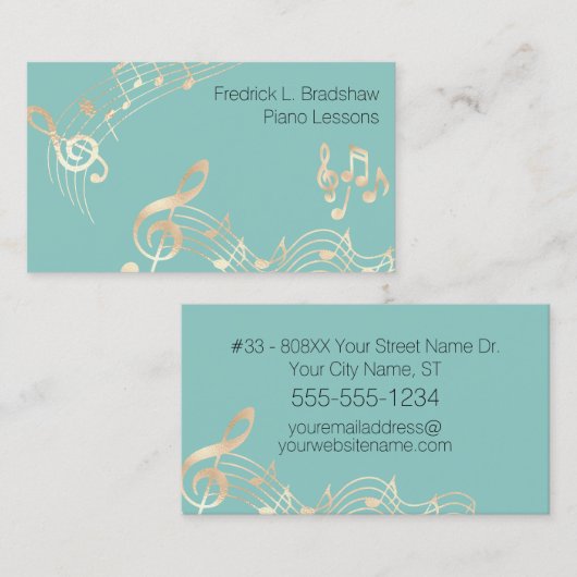 Gold-Musiknoten auf Aquamarin Visitenkarte (Vorne/Hinten)