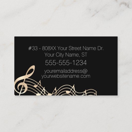 Gold-Musiknoten auf schwarz Visitenkarte (Rückseite)