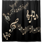 Gold-Musiknoten auf schwarzem Medium Duschvorhang (Vorderseite)
