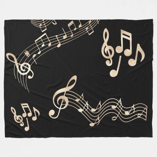 Gold-Musiknoten auf schwarzem Medium Fleecedecke (Vorderseite (Horizontal))