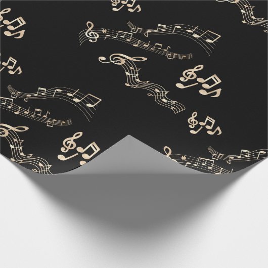 Gold-Musiknoten auf schwarzem Medium Geschenkpapier (Ecke)