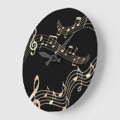 Gold-Musiknoten auf schwarzem Medium Große Wanduhr (Winkel)