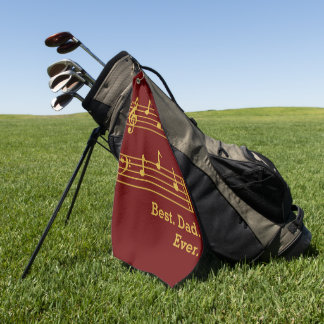 GOLD MUSIKNOTEN FÜR VATER VATER AUF CRIMSON RED GOLFHANDTUCH