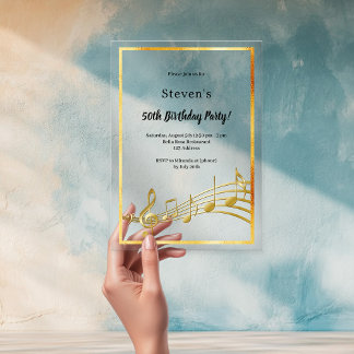 Gold Musiknoten Geburtstag frei Acryleinladungen