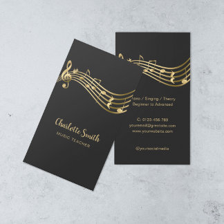 Gold Musiknotens Musiklehrer Elegante Visitenkarte
