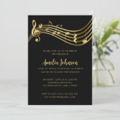 Gold Musiknotens Script Graduation Party Einladung (Stehend Vorderseite)