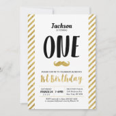 Gold, Mustache | Junge 1. Geburtstag Einladung (Vorderseite)