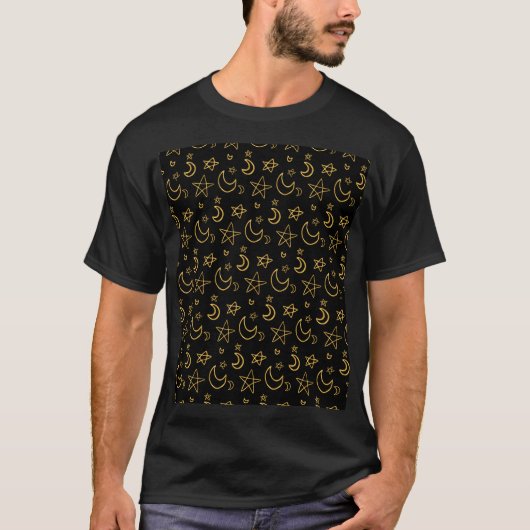 Gold Muster für Monde und Stars T-Shirt (Vorderseite)
