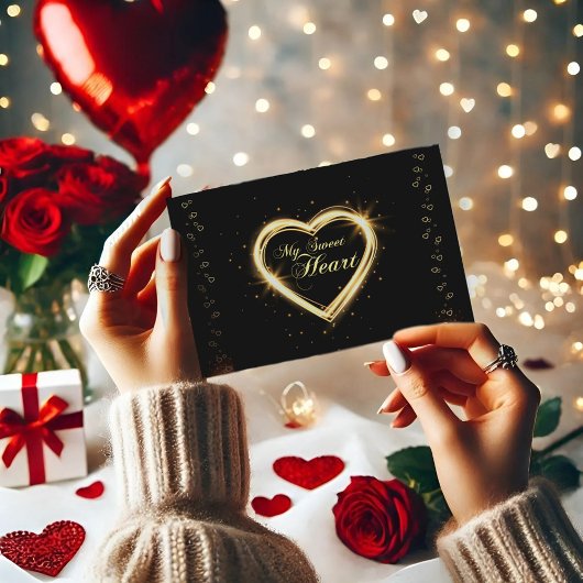 Gold My Sweet Heart Black Valentine Postkarte