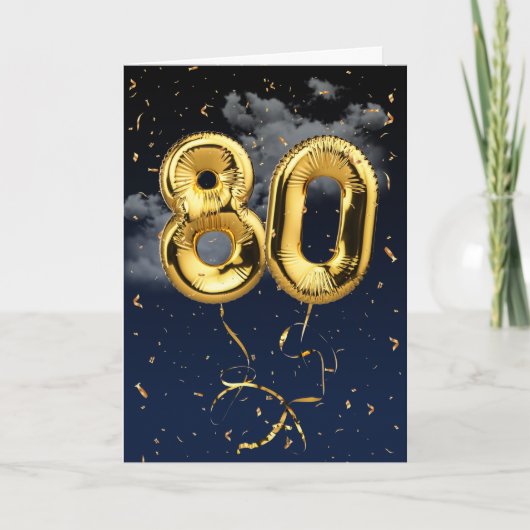 Gold Mylar Ballon und Confetti Card zum 80. Geburt Karte (Vorderseite)