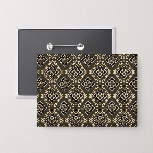 Gold n Brown Geometric Pattern / Indische Printwer Button (Vorderseite/Rückseite)